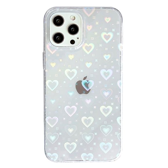 NWT Clear Iridescent HEARTS iPhone 15 Pro Max Phone Case - Picture 1 of 3